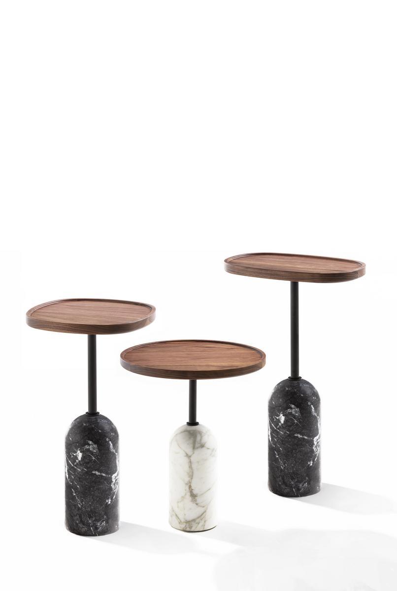 EKERO Oval marble coffee table and canaletta walnut top