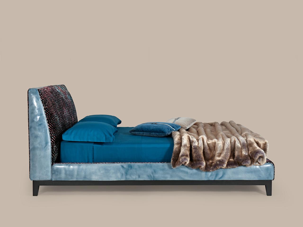 GREG Fabric double bed with upholstered headboard