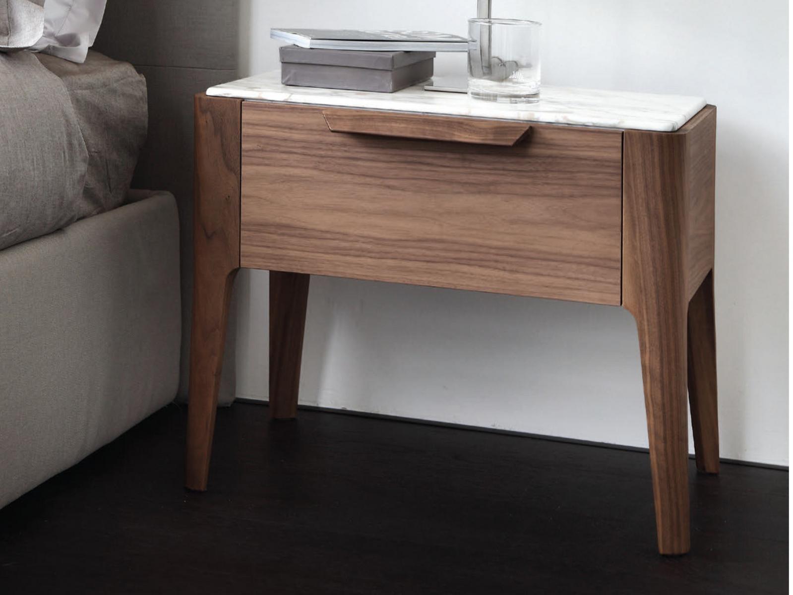 ZIGGY Rectangular walnut bedside table with drawers