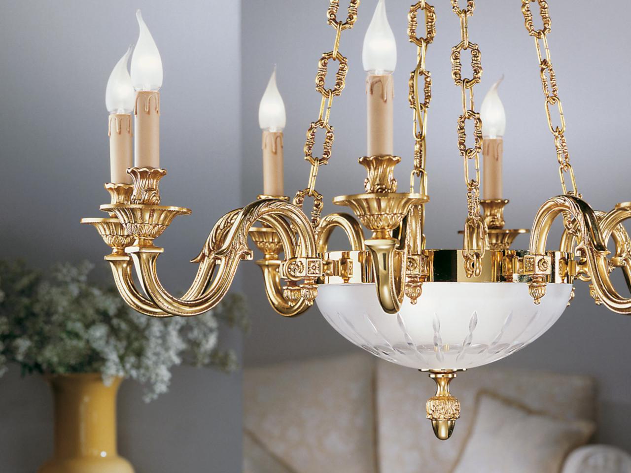 MEG 518/8+2 French gold chandelier with hand cut satin glass