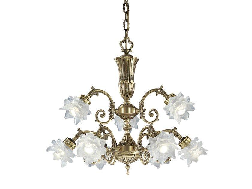 MICHELA 15/6+3 Satin brass chandelier with glass