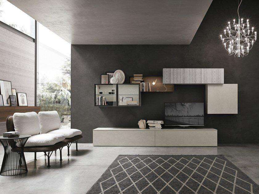 UNIT A123 Contemporary style sectional wall-mounted engineered wood storage wall