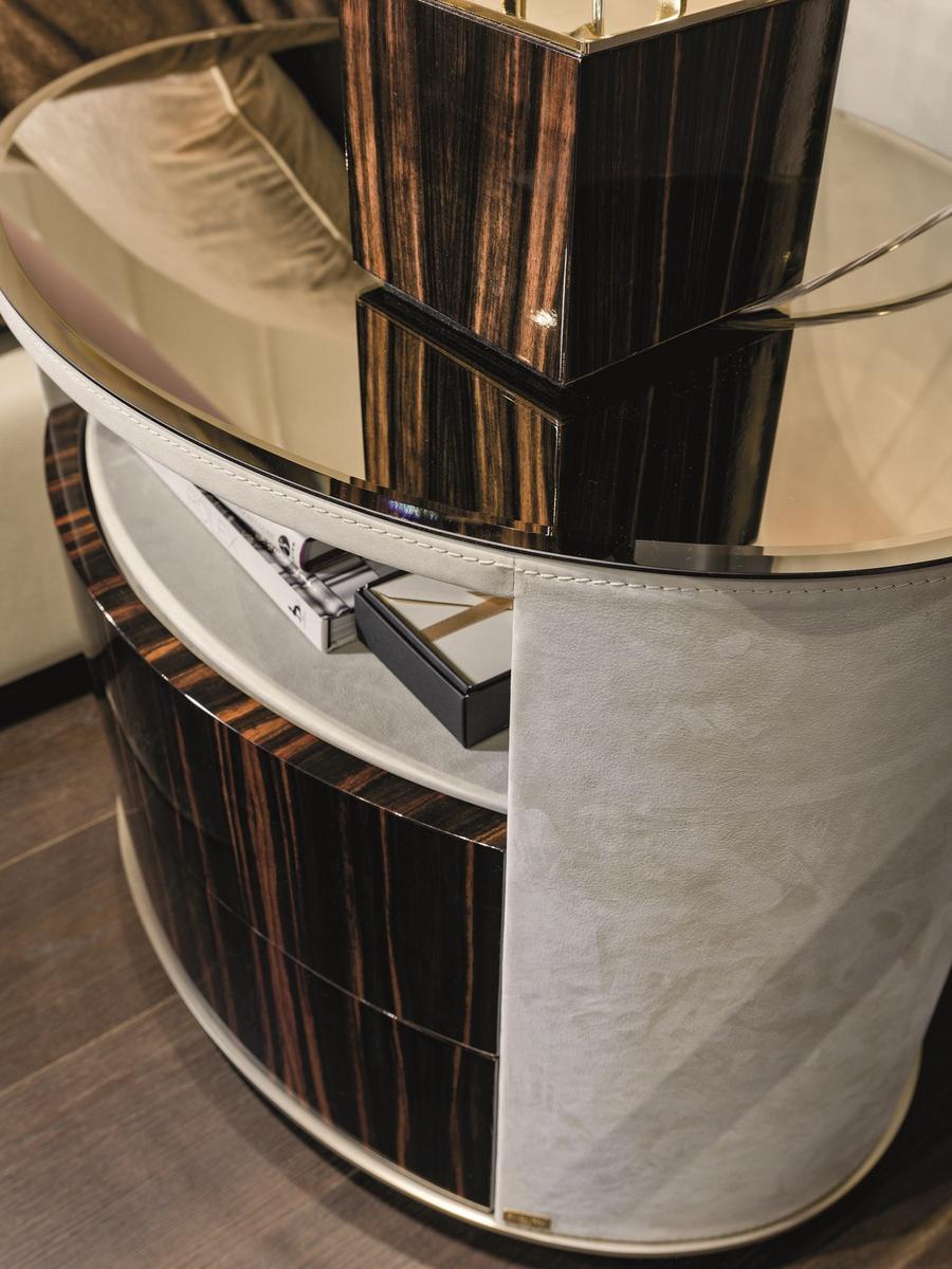 ELISE Round leather bedside table with drawers
