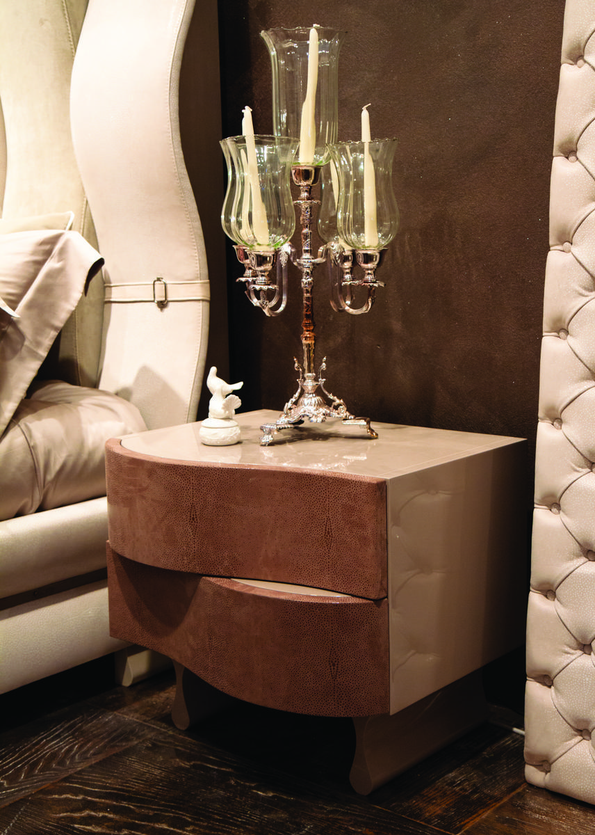 OLA Rectangular leather and wooden bedside table