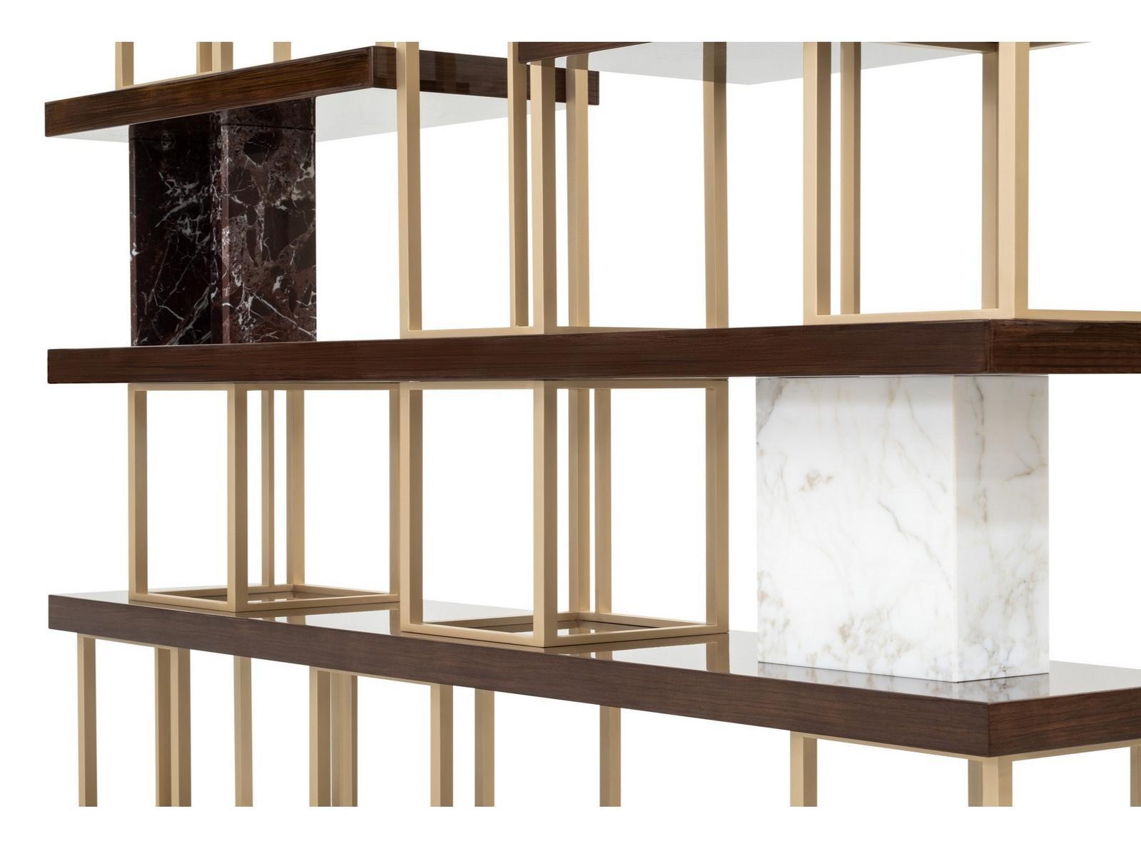 AIDA Wall-mounted double-sided wooden, marble and metal bookcase