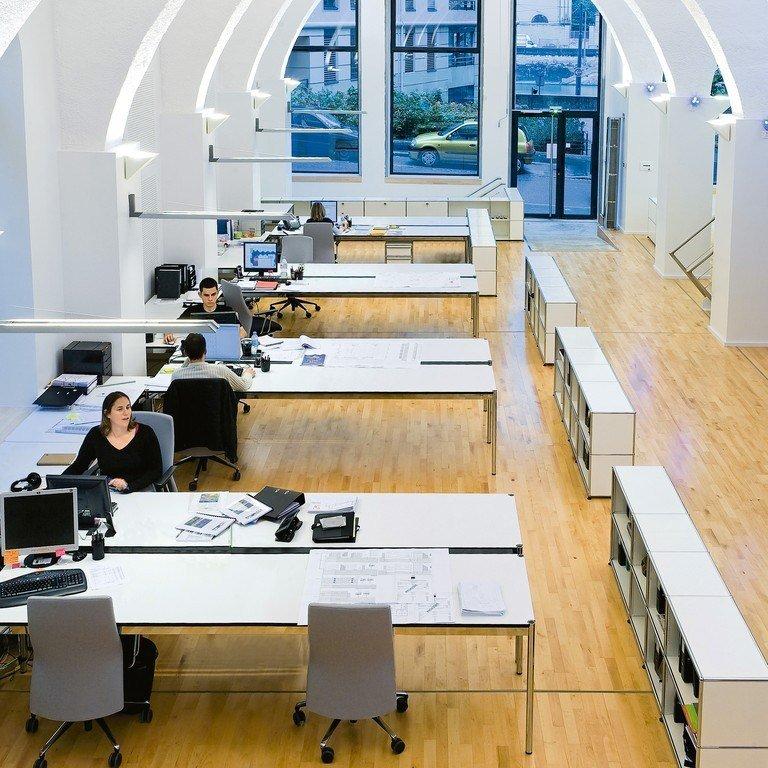 HALLER TABLE FOR SHARED WORKSTATIONS Rectangular laminate workstation desk