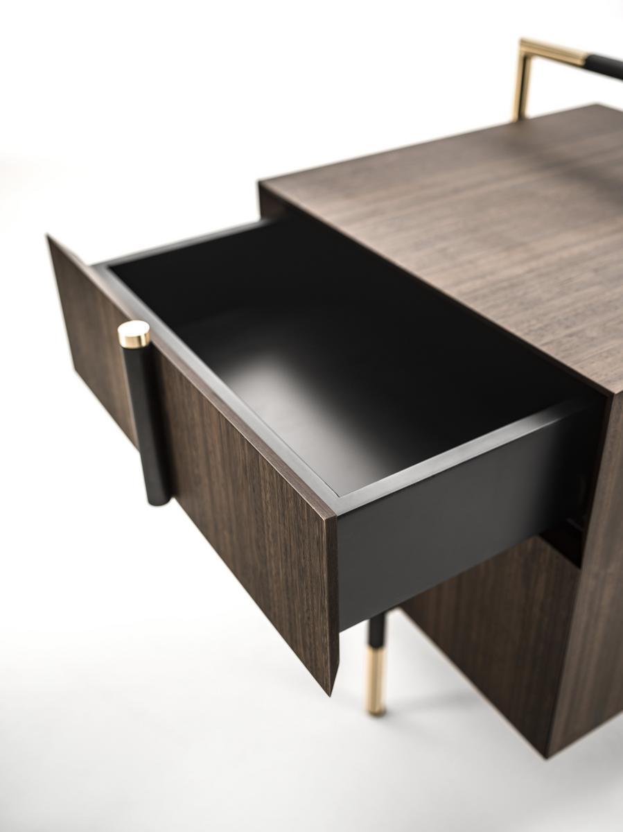 KEVIN Square eucalyptus bedside table with drawers