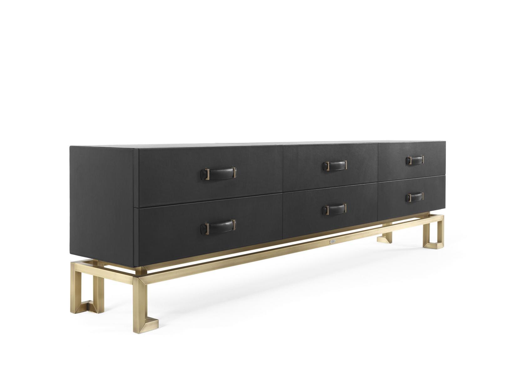 TRAFALGAR Leather and metal TV cabinet with drawers