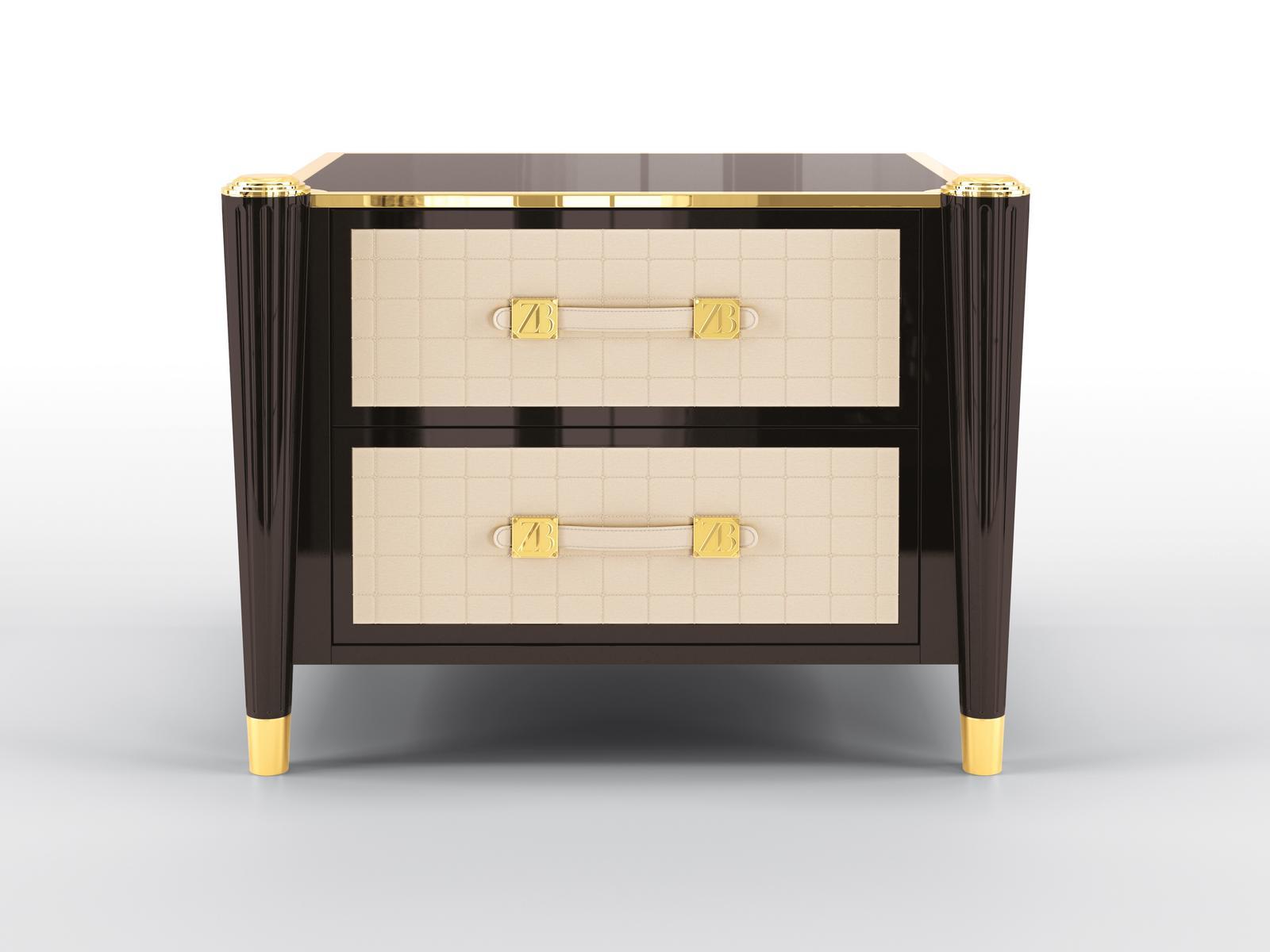 REMINGTON Bedside table with drawers in lacquered wood and leather