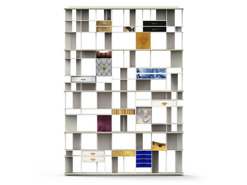 COLECCIONISTA Open divider wooden bookcase with drawers
