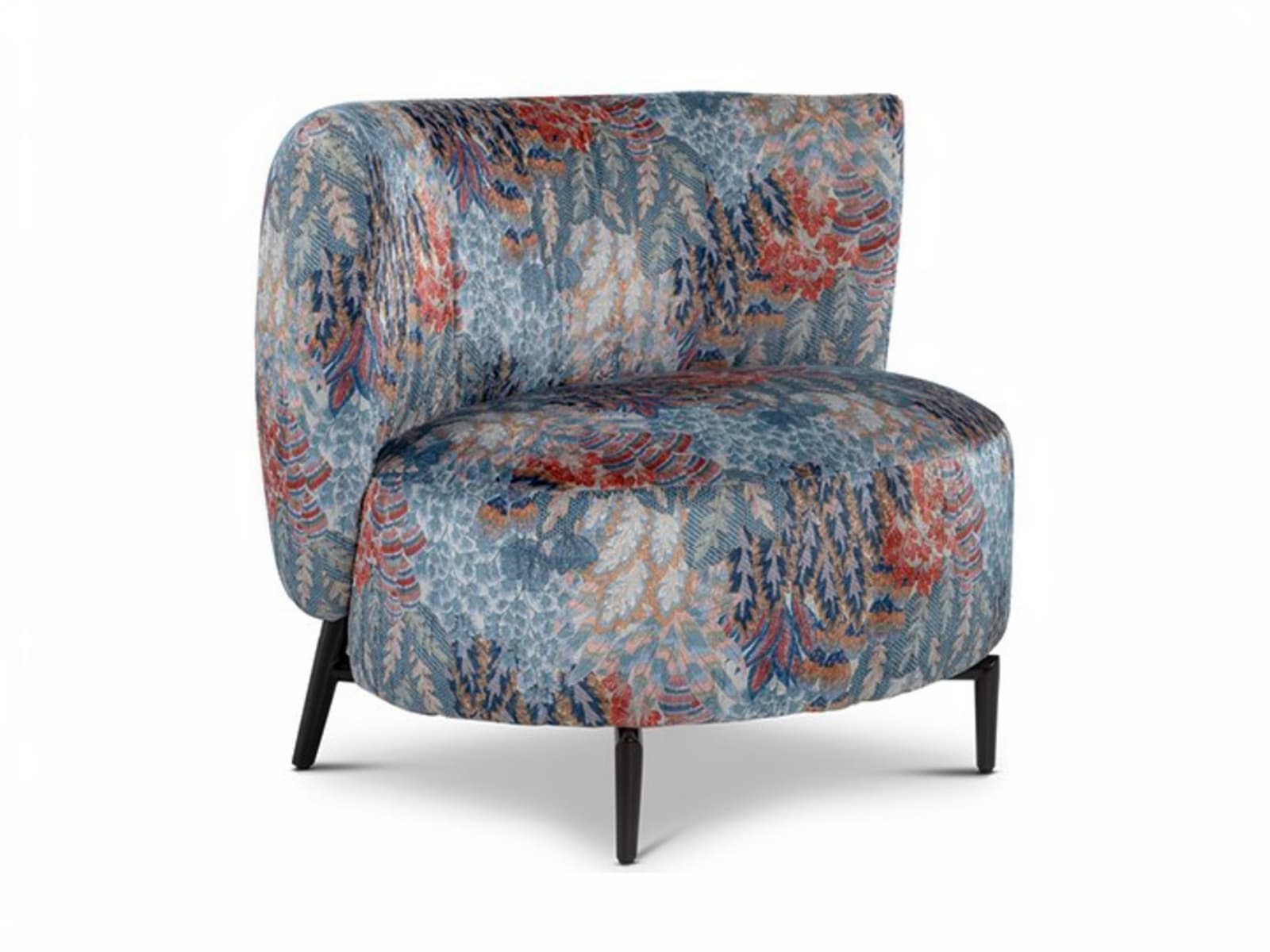 DRUSILLA The Drusilla easy chair combines 70's style with comfort, featuring an egg-shaped design and a cozy backrest for relaxed arm support.