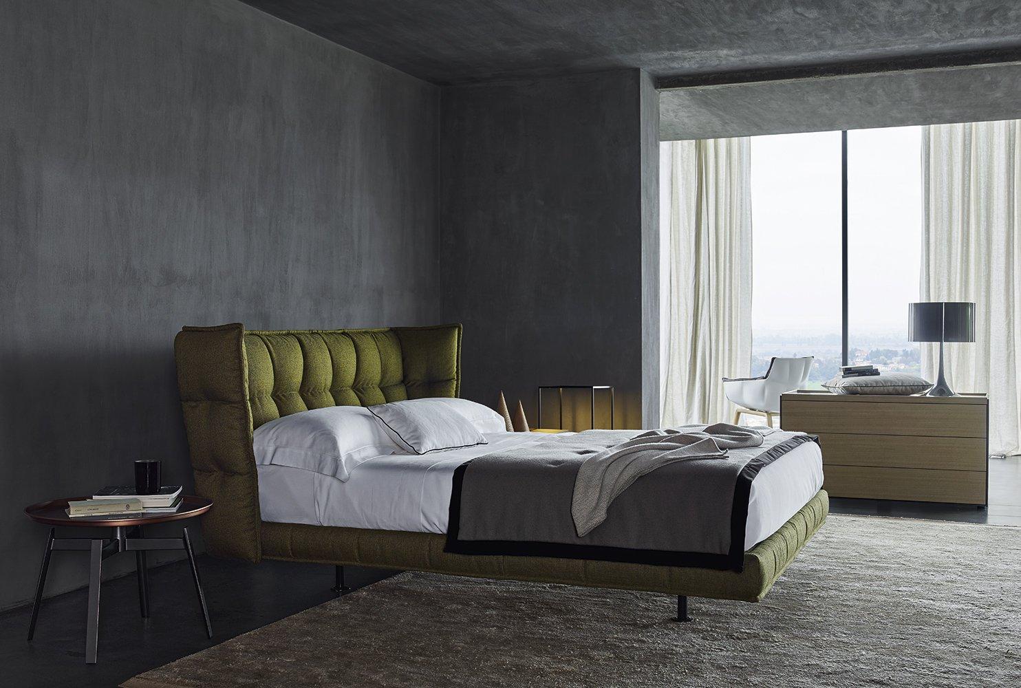 HUSK Fabric double bed with upholstered headboard
