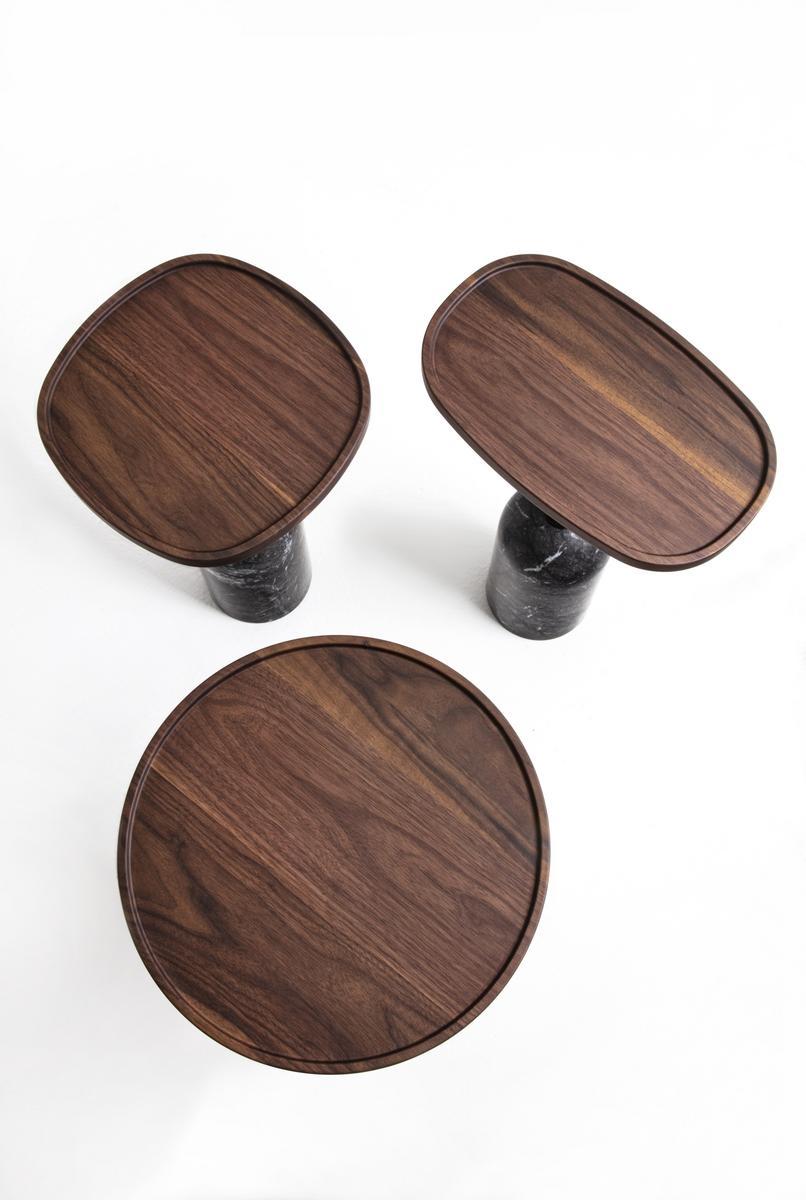EKERO Oval marble coffee table and canaletta walnut top