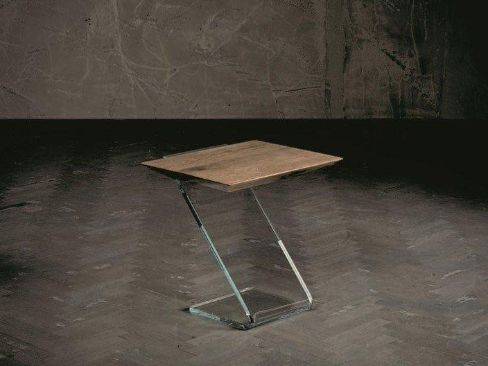 LEAF 7172 Square wood and glass bedside table