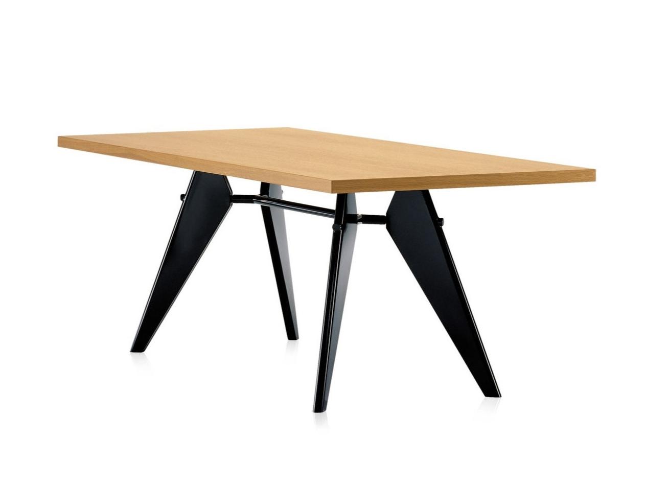 EM TABLE Rectangular dining table with wooden top and steel base