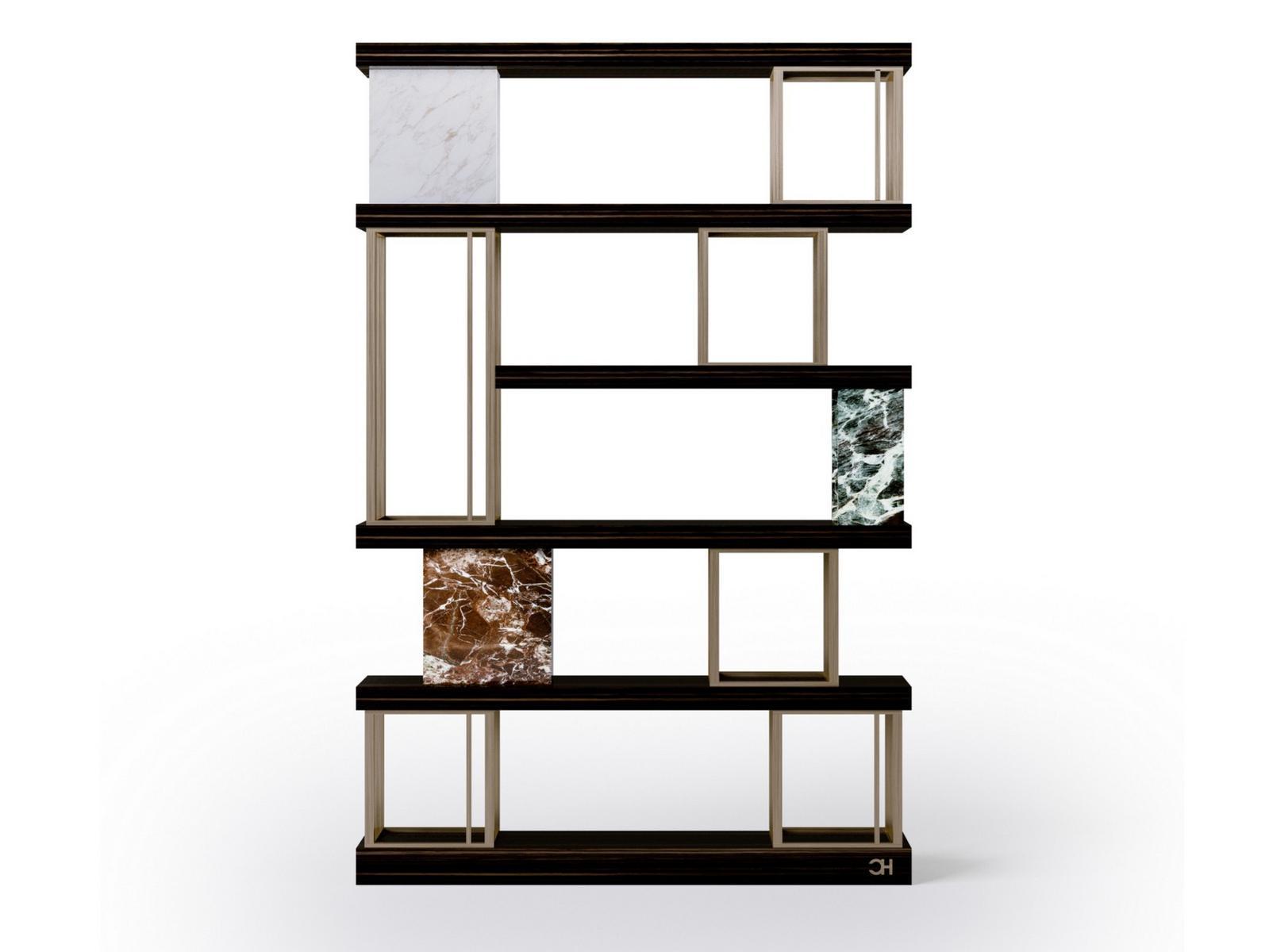 AIDA Wall-mounted double-sided wooden, marble and metal bookcase
