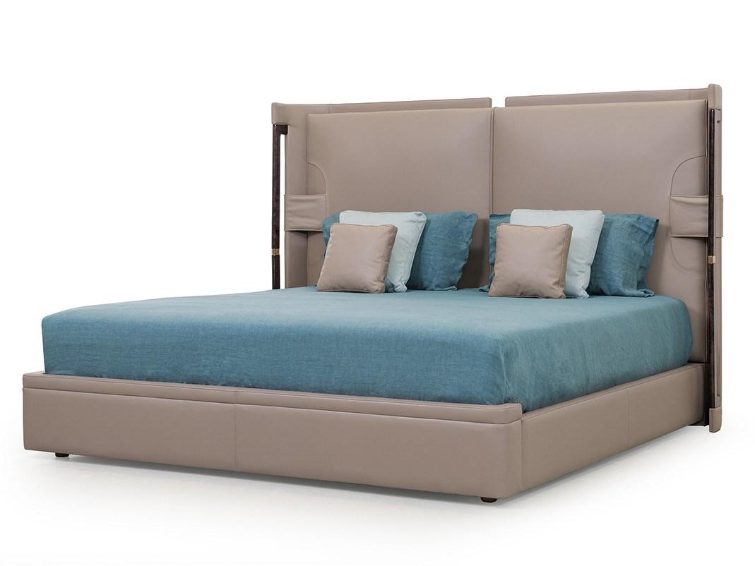 ECLIPSE Leather double bed with upholstered headboard