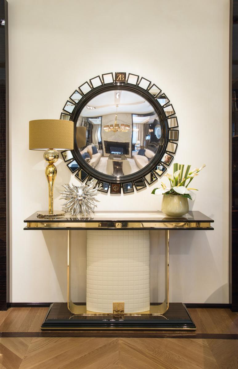 RANDOLPH Rectangular console table in ebony and metal