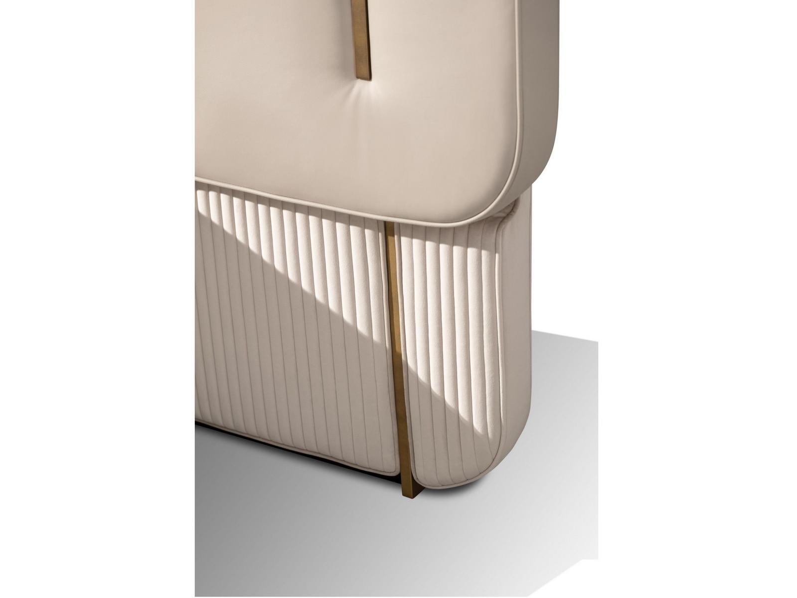 PAPILLON Upholstered leather and velvet bed with high headboard