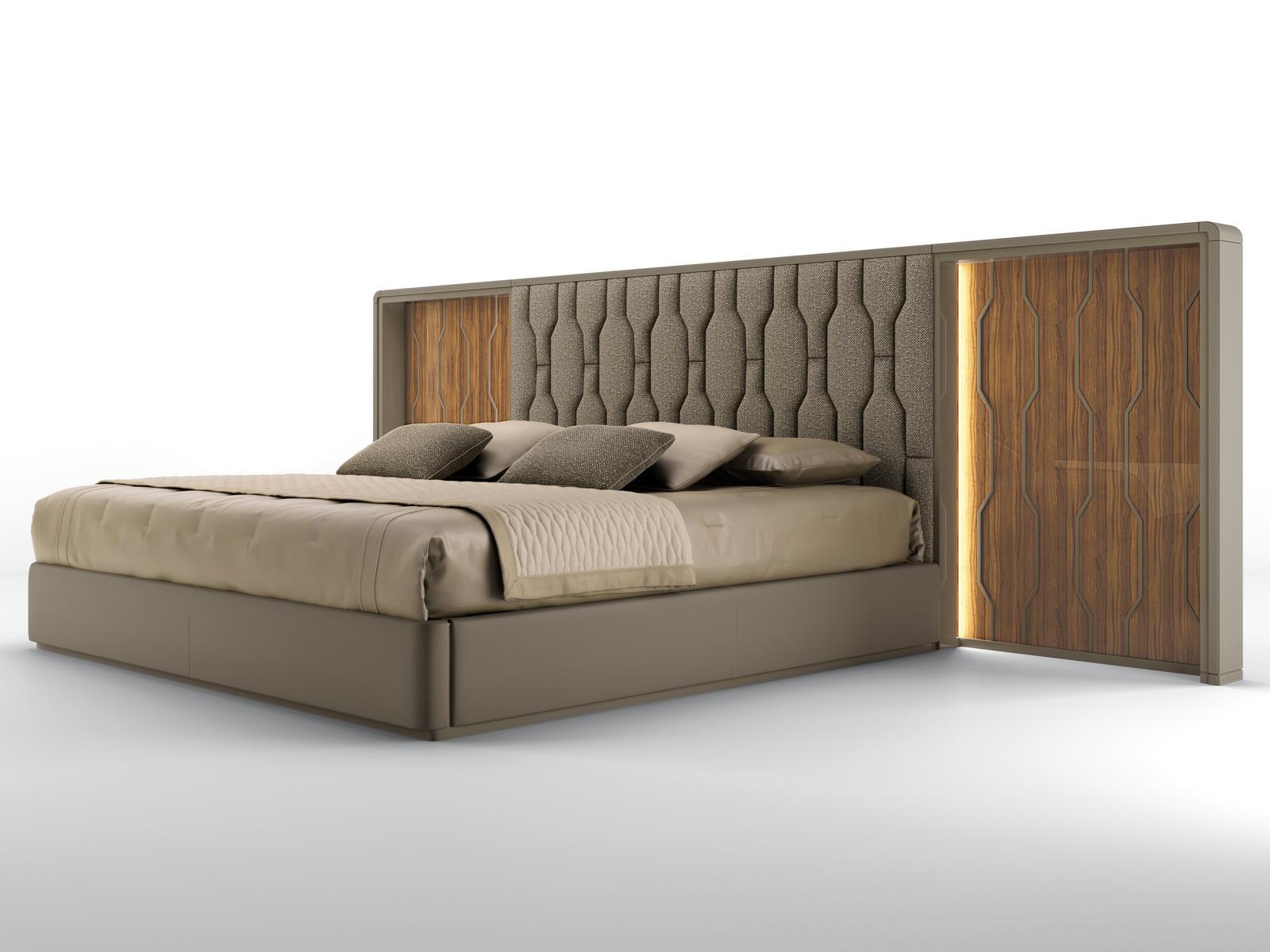 CLEO Leather bed with fabric and canaletto walnut headboard