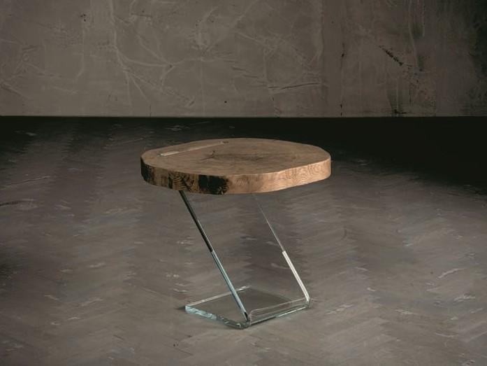LEAF 7171/7174 Round wood and glass bedside table