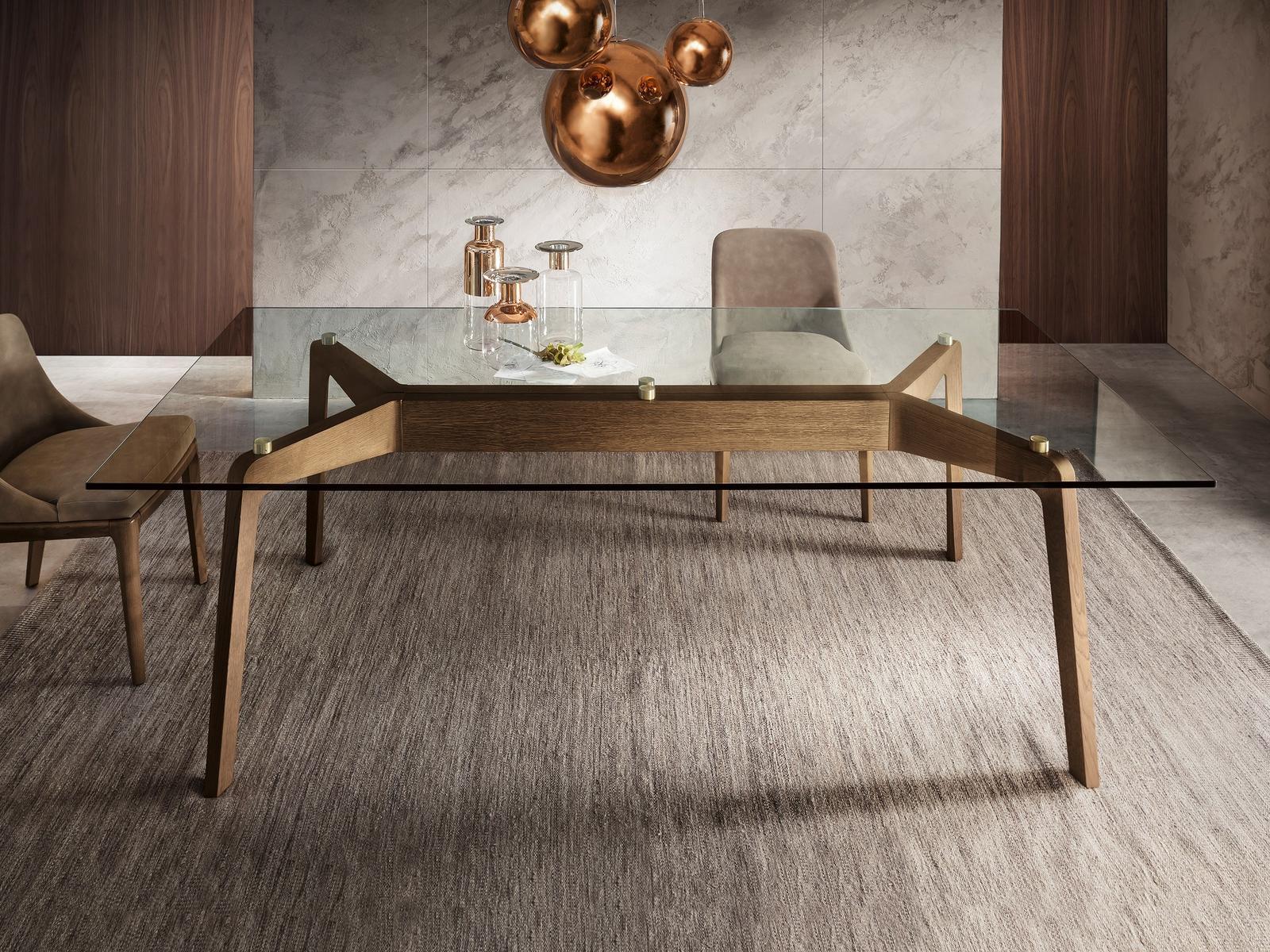 GLIDE Rectangular wood and glass living room table