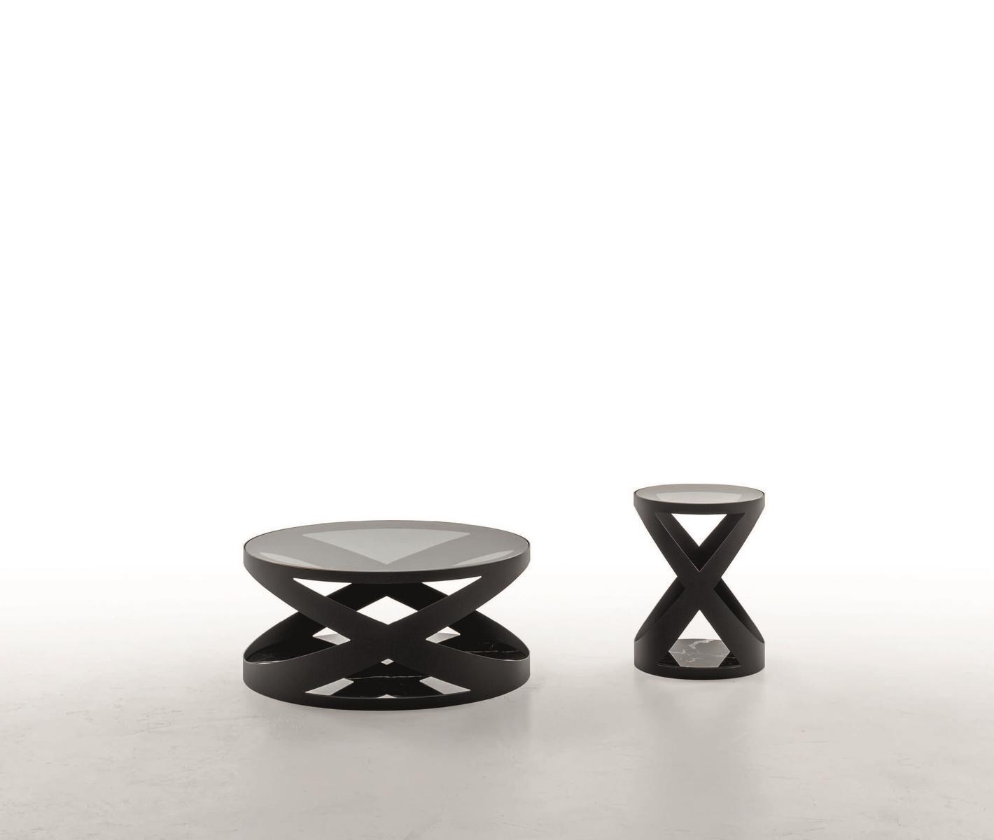 RIMINI Metal and glass coffee table with marble base