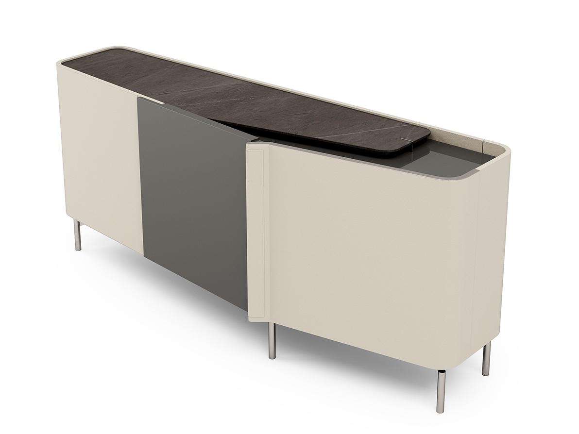 ZENIT Sideboard with hinged door covered in leather