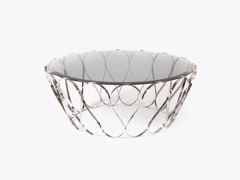 AQUARIUS Round Glass and Stainless Steel coffee table for living room