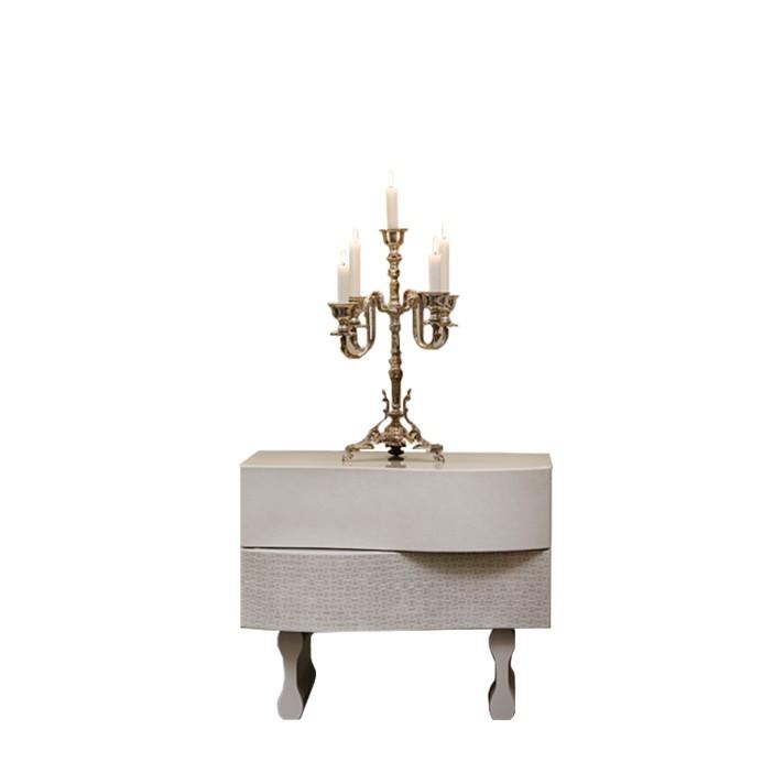 OLA Rectangular leather and wooden bedside table