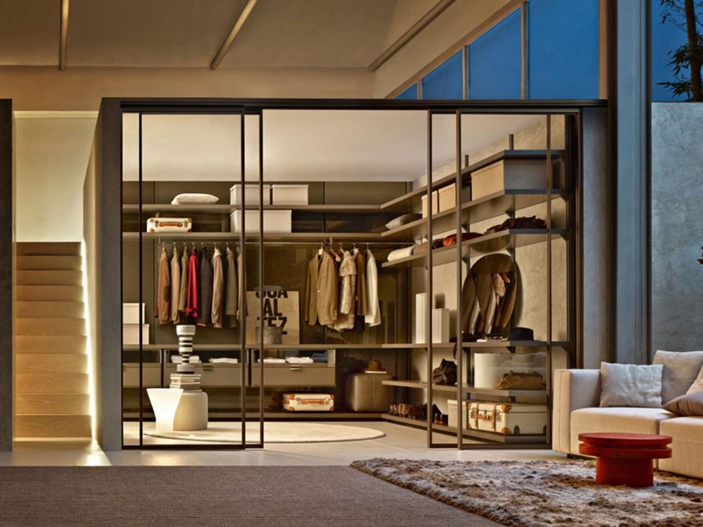 DWELL Sliding glass cabinet door for walk-in wardrobes