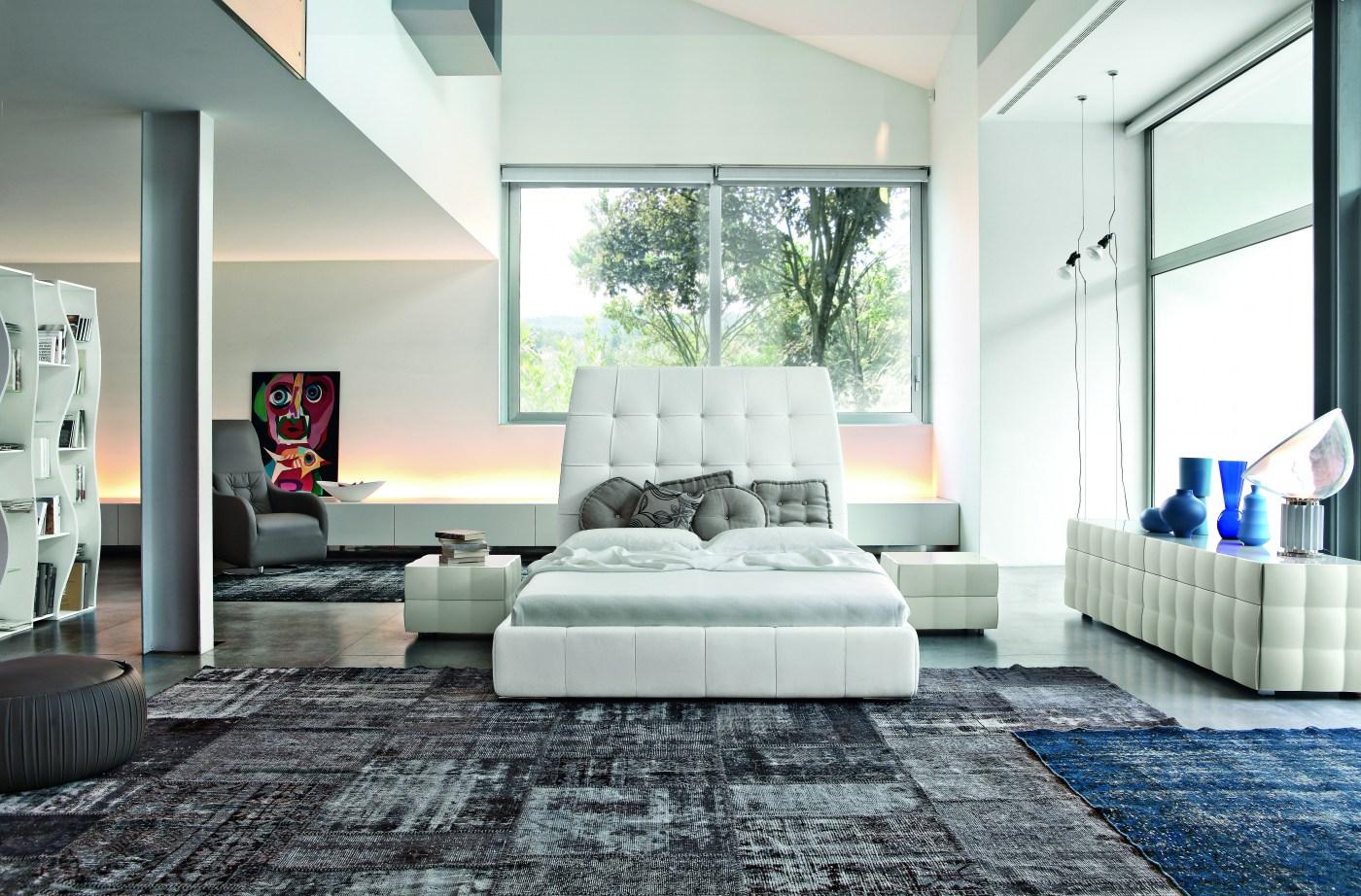 PACIFICO Leather double bed with high headboard