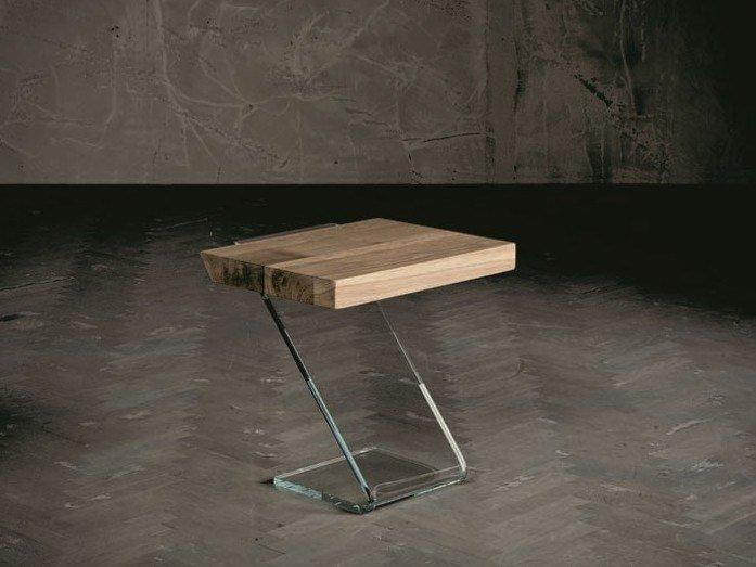 LEAF 7170 Square wood and glass bedside table