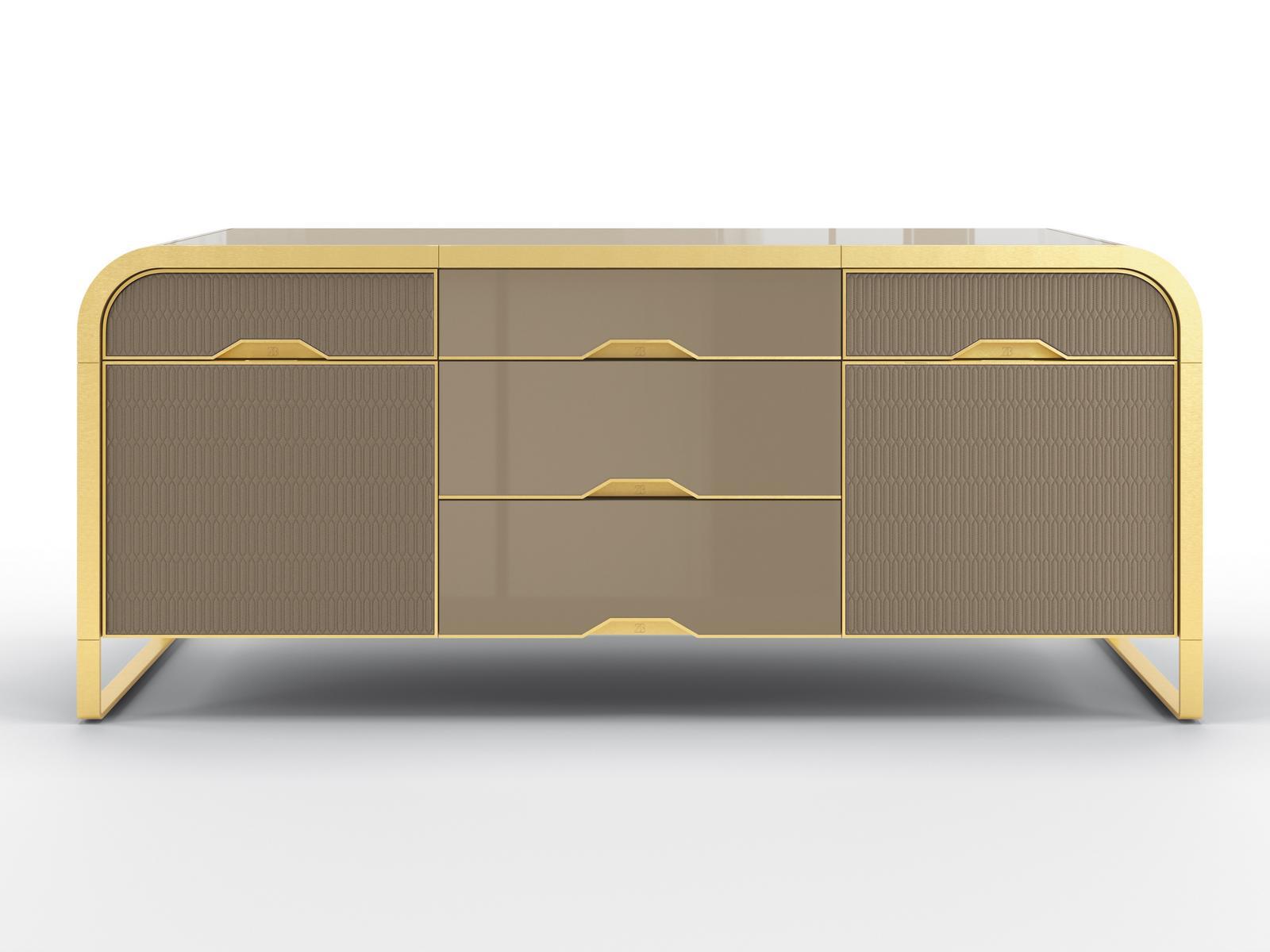 FIORILE Solid wood sideboard with drawers covered in leather