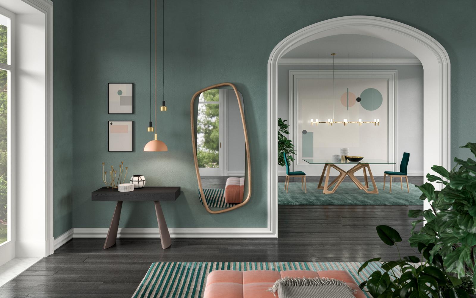 PAPILLON Rectangular wood and glass table