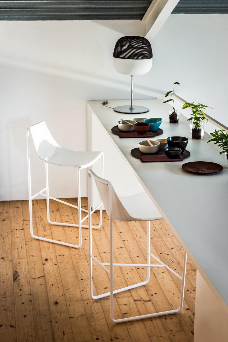 APELLE Sled base tanned leather barstool with back