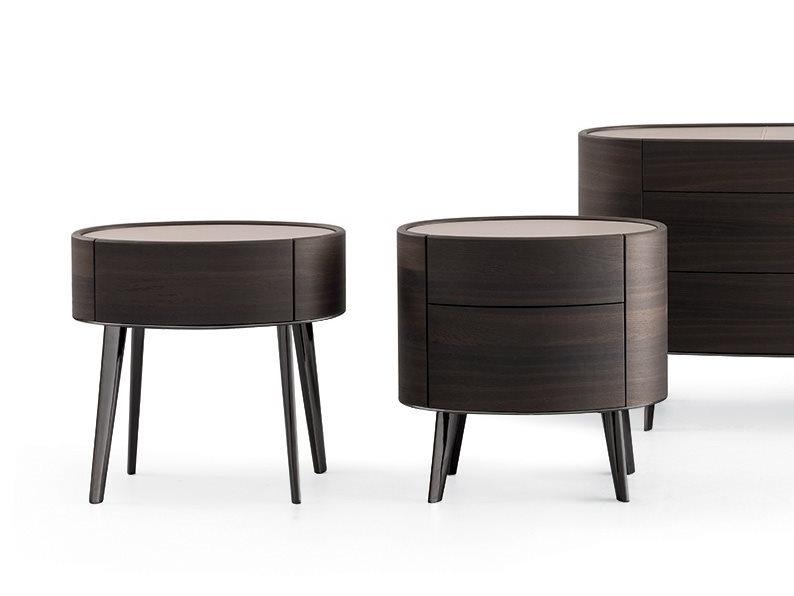 KELLY Oval wooden bedside table with drawers