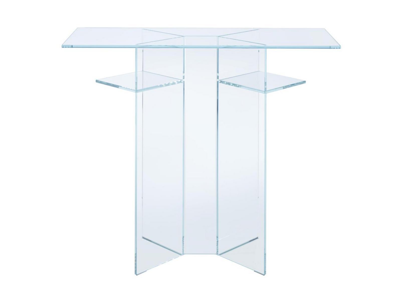 SONATE Rectangular tempered glass console table with shelving