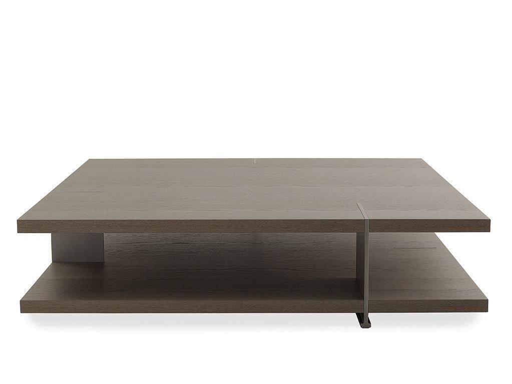 BRISTOL Low wood veneer coffee table with integrated magazine rack