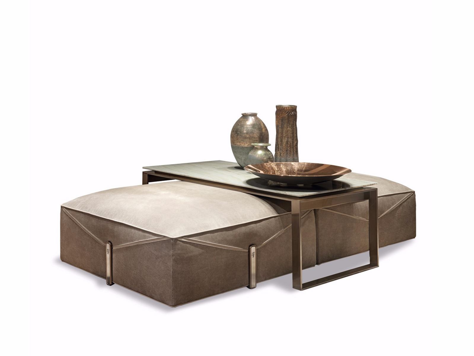 BASTIAN Upholstered square leather pouf