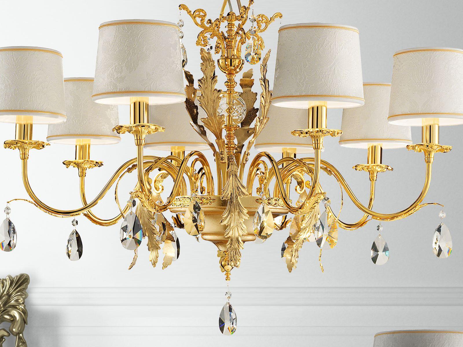 ACANTIA 12 Direct light gold leaf chandelier with crystals