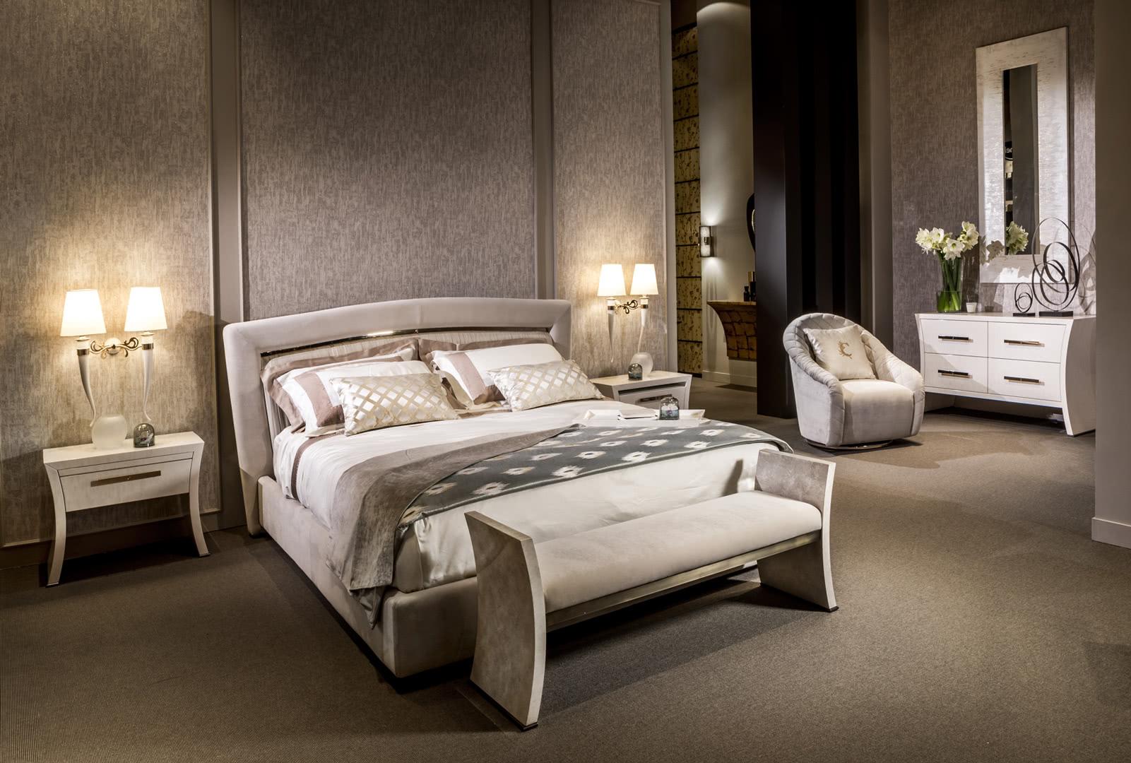 PORTOFINO PLISSÈ Upholstered velvet double bed