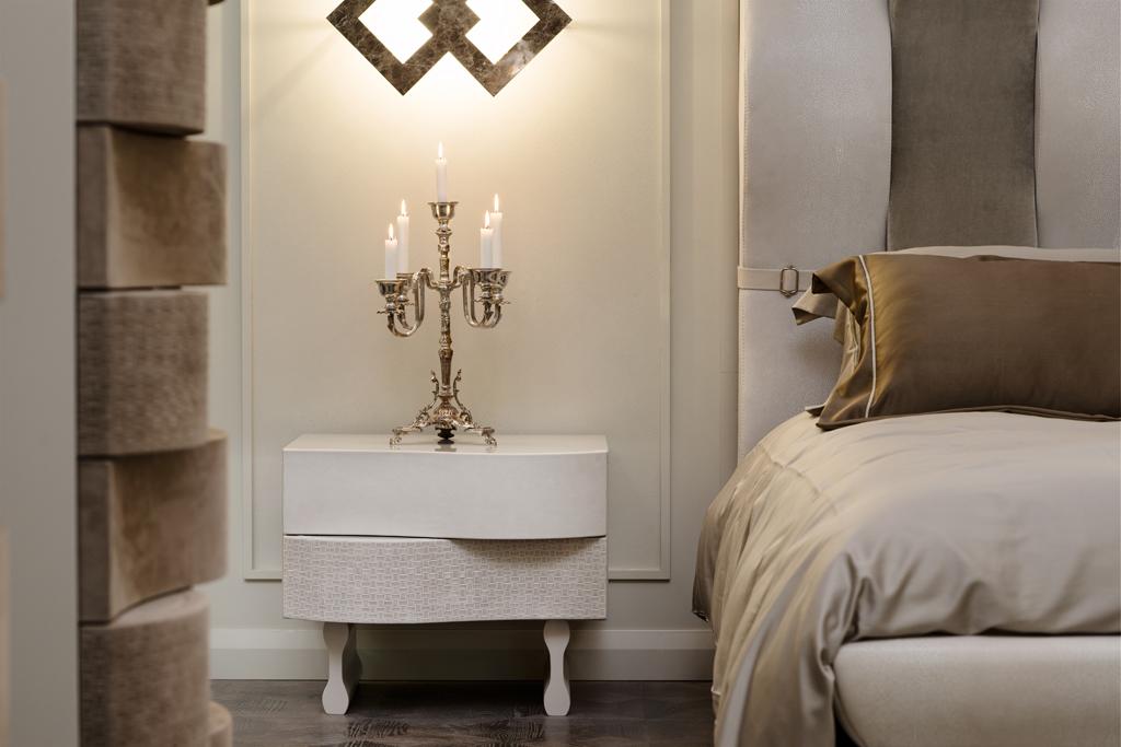 OLA Rectangular leather and wooden bedside table