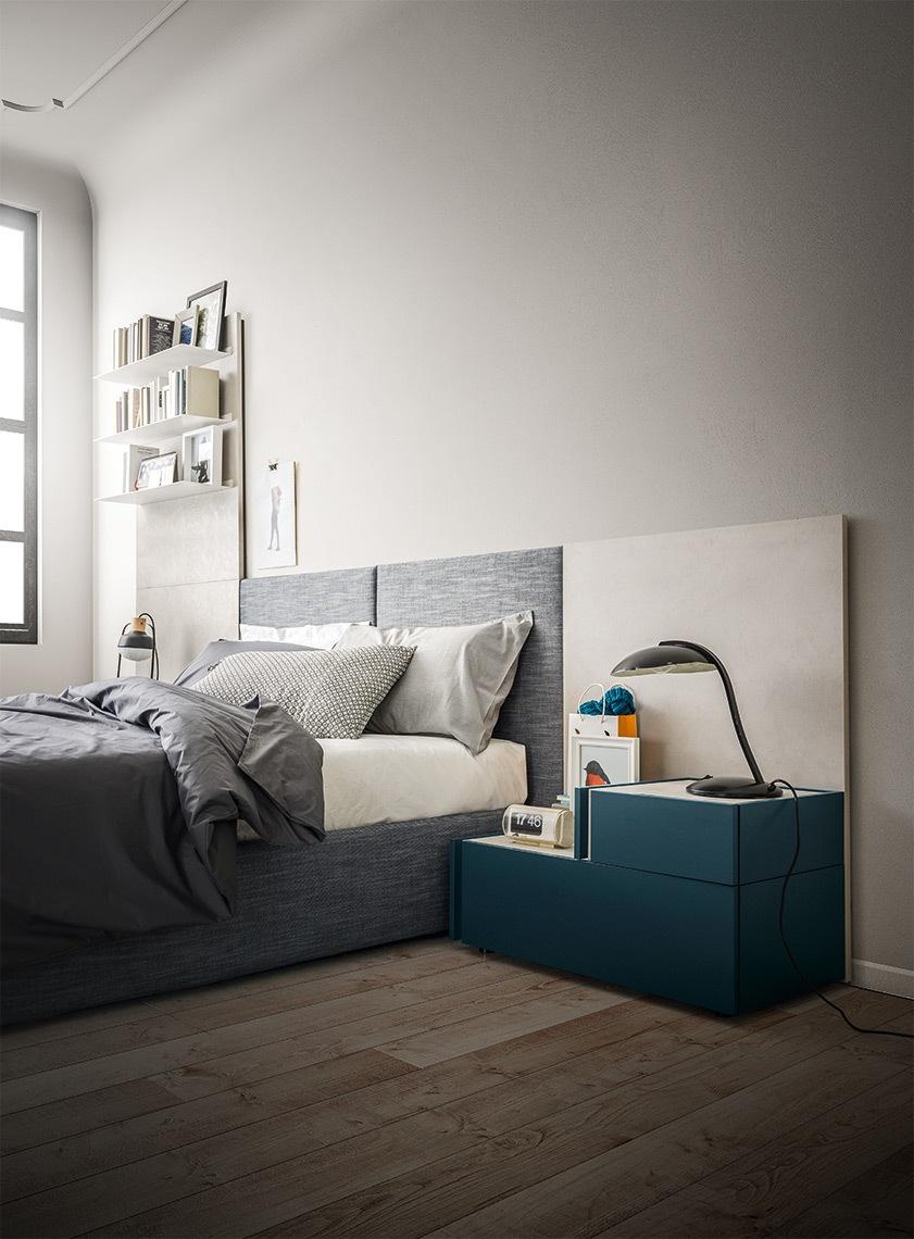 SUITE SYSTEM Velvet bed with upholstered headboard