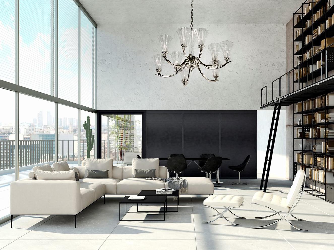 PRISCA 160/6+3 Polished nickel chandelier with silver leaf glasses