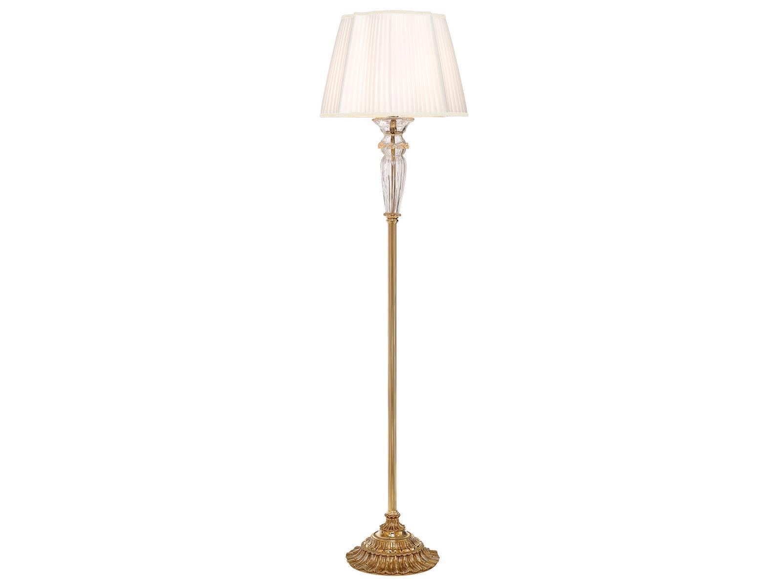 CHARLOTTE 4795/P Shaded gold plated floor lamp with glass and silk shade