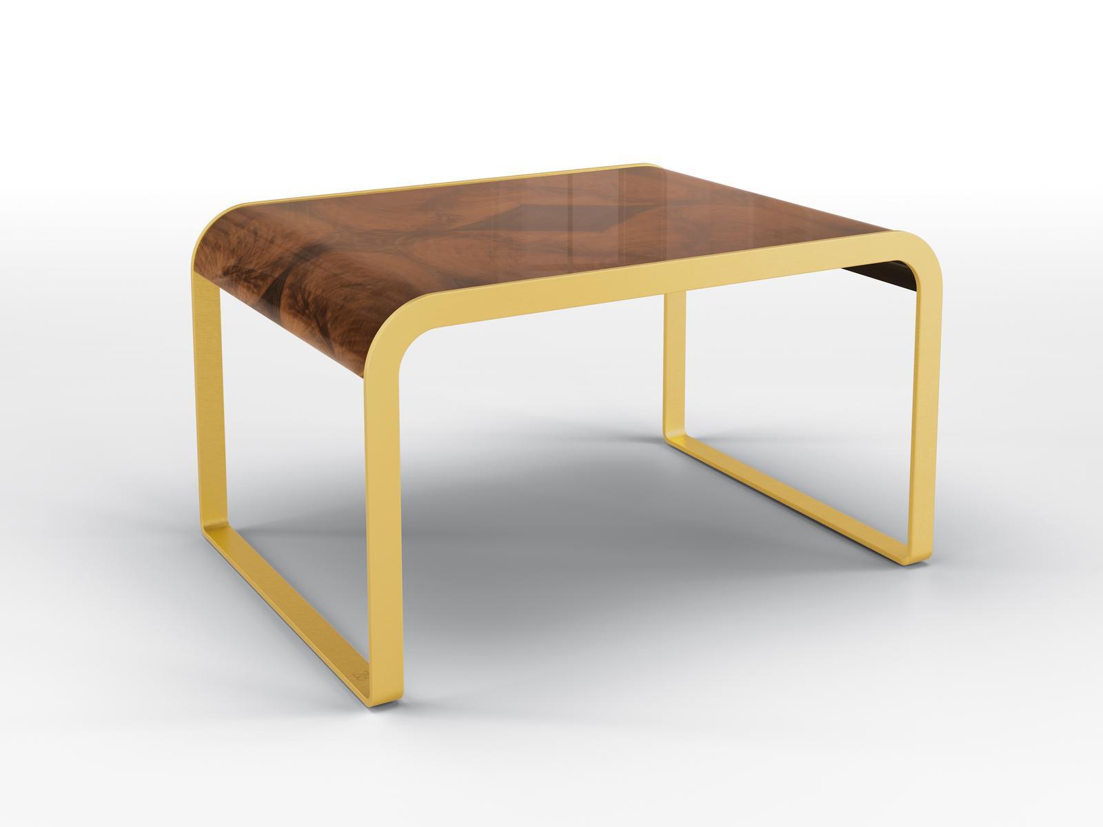 DEA Rectangular side table in walnut and gold satin metal