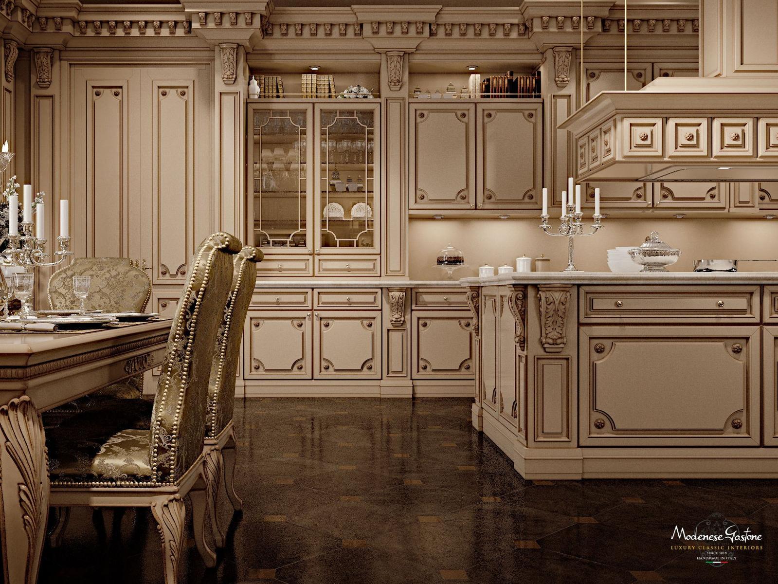 ROMANTICA - LACQUERED AND PATINATED Custom solid wood kitchen