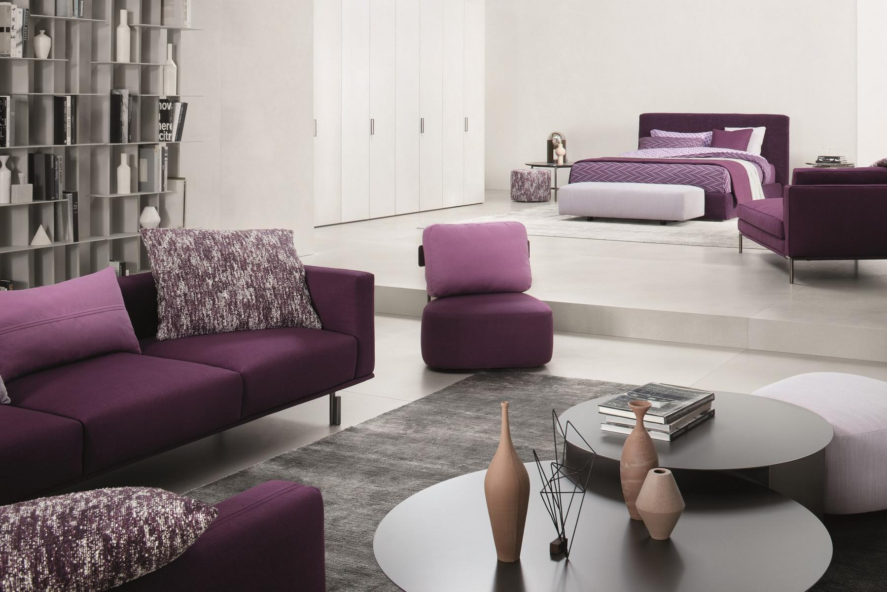 SOFTBENCH Upholstered modular fabric bench with back