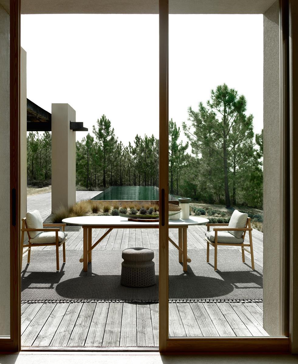 AYANA Oval solid wood and Serpentine stone garden table